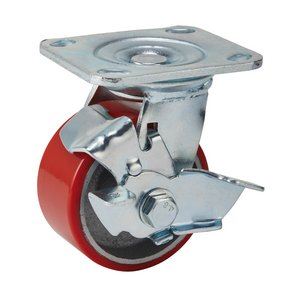 Draper IND.PU CAST.PLATE/BK-100MM DIA 65524 Heavy Duty Polyurethane Wheeled Swivel Plate Castors with Brake