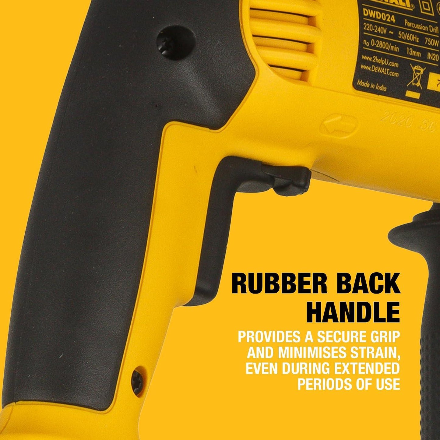 DeWalt DWD024K-GB 750W 13mm 240V Corded Percussion Drill with Variable Speed, Side Handle, Depth Stop and Carry Case