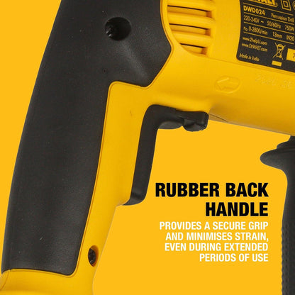 DeWalt DWD024K-GB 750W 13mm 240V Corded Percussion Drill with Variable Speed, Side Handle, Depth Stop and Carry Case