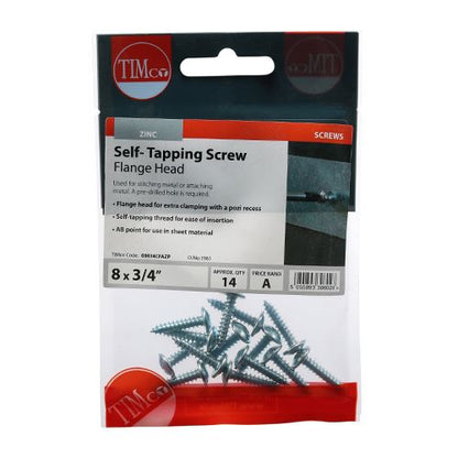 TIMCO S/Tapping Screw PZ2 FLG - BZP 8 x 3/4 Silver Pack 14