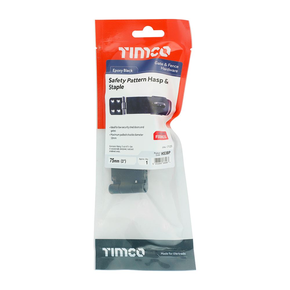 TIMCO Safety Hasp-Staple BLK 3" Black Pack 1