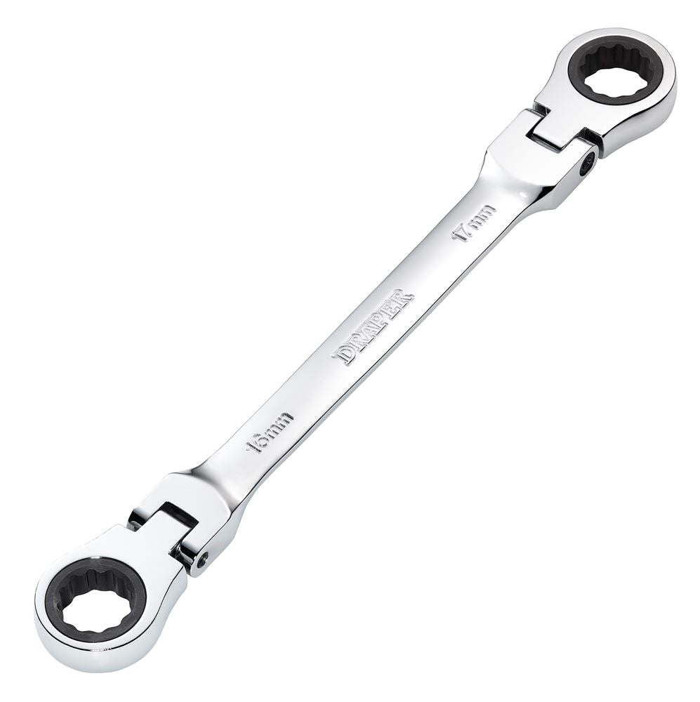 Draper 16X17 FLX RATCHET RING SPANNER 27756 27756 HI-TORQÂ® Metric Flexible Head Double Ring Ratchet Spanner