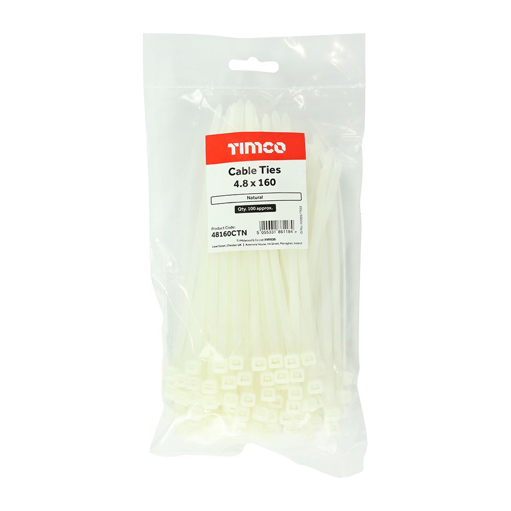 TIMCO Cable Tie Natural 4.8 x 160 Pack 100