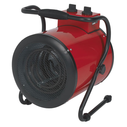 Sealey EH5001 Industrial Fan Heater 5kW/400V | 17,000Btu/hr, 2500/5000W, 400V-16A, Thermostat, Overheat Protection, Tip-Over Switch, Adjustable