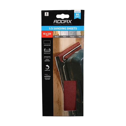 TIMCO Unpunched 1/3 Sand Sheet P80 93 x 230mm Red Pack 5