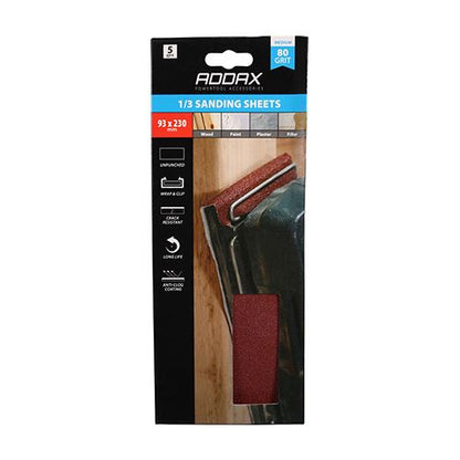 TIMCO Unpunched 1/3 Sand Sheet P80 93 x 230mm Red Pack 5