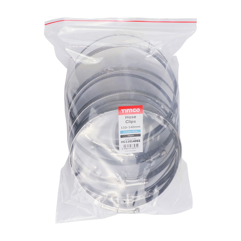 TIMCO Hose Clips - Stainless Steel 110-140mm Pack 10