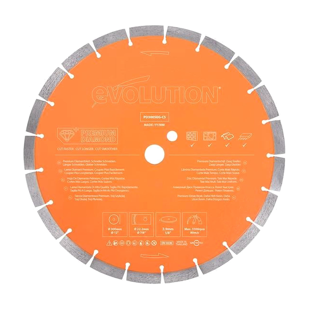 EVL Premium Diamond Disc Cutter Blade 300 x 22.2mm