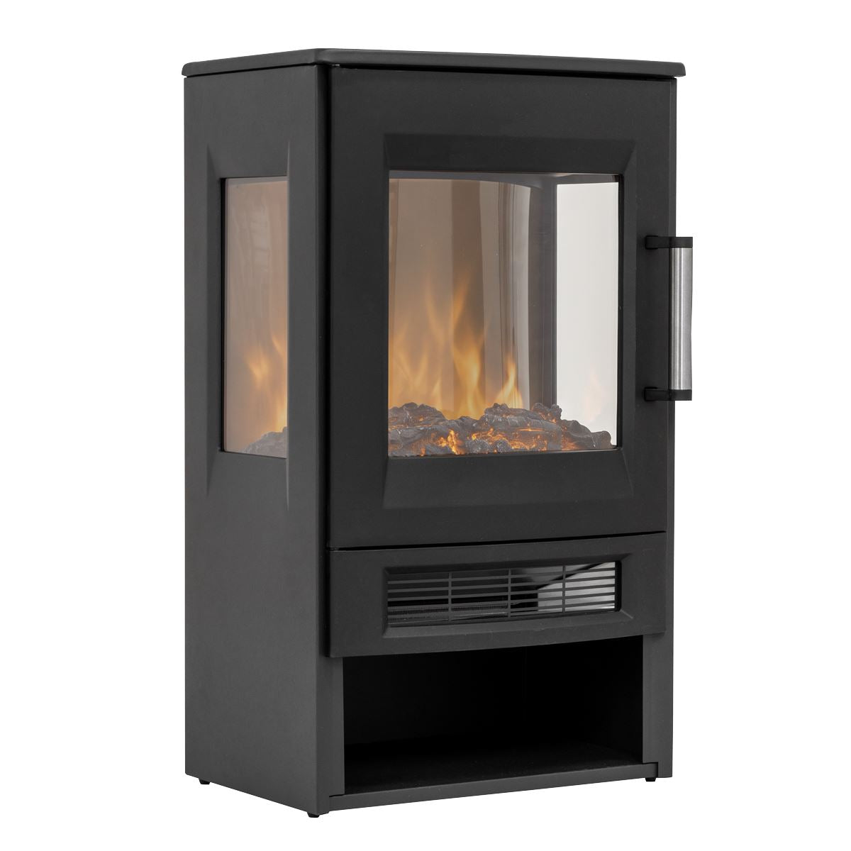 Baridi DH123 Panoramic Electric Stove Heater with LED Flame Effect & Log Storage 1800W - Black | 230V ~ 50Hz, Thermostat, Timer, Remote Control