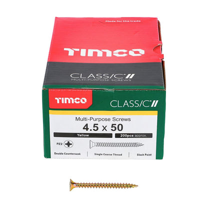 TIMCO Classic Screw PZ2 CSK ZYP 4.5 x 50 Gold Pack 200