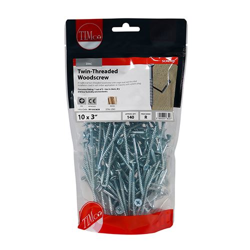 TIMCO Twin Woodscrew PZ2 CSK - BZP 10 x 3 Silver Pack 140