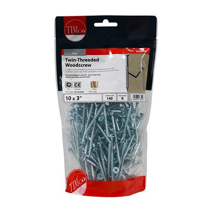 TIMCO Twin Woodscrew PZ2 CSK - BZP 10 x 3 Silver Pack 140