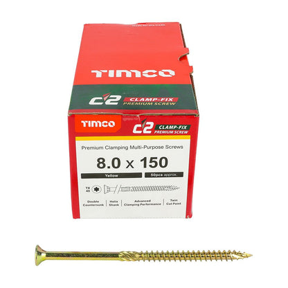 TIMCO C2 Clamp-Fix TX40 CSK ZYP 8.0 x 150 Gold Pack 50