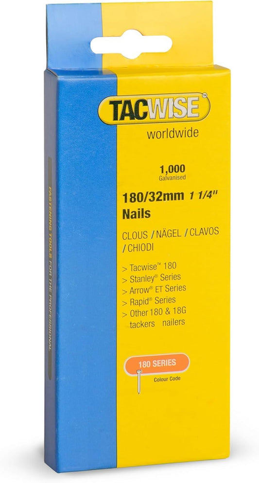 Tacwise 0363 Type 180 18G 32 mm Brad Nails Galvanised Pack of 1000 for Nail Staple Guns Trade Fixing