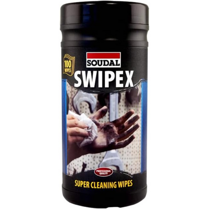 12 x Soudal Swipex Wipes Trade Hand & Surface Cleaning Wipes Tub of 100 Heavy Duty
