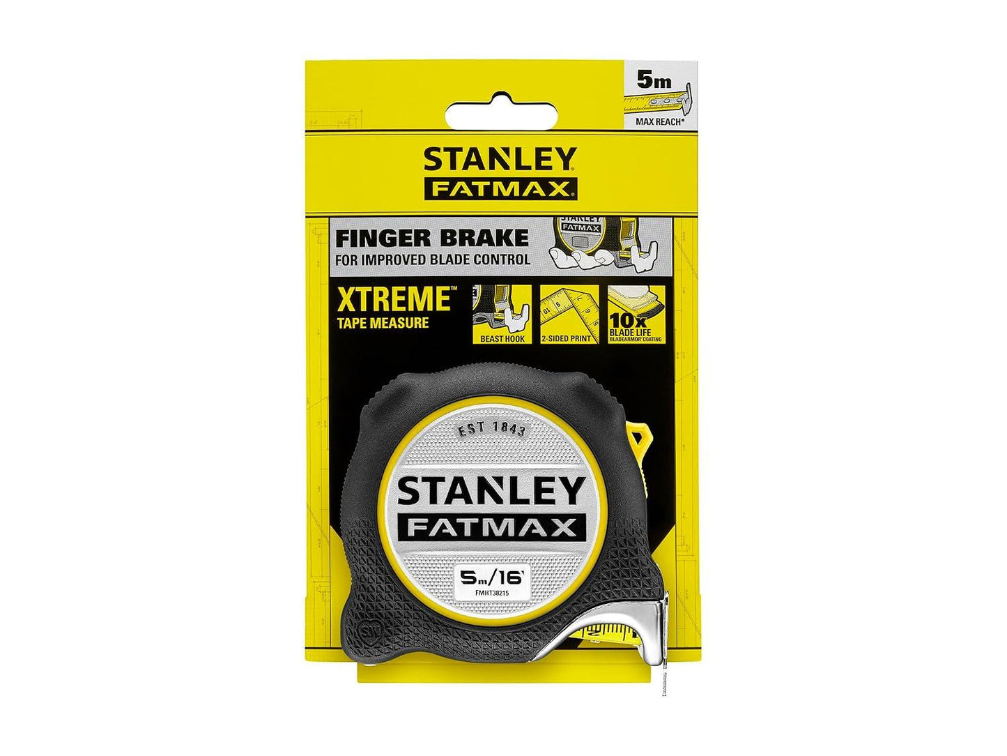 Stanley FATMAX XTREME 5m / 16ft Tape Measure – Beast Hook, Finger Brake & Double-Sided Blade