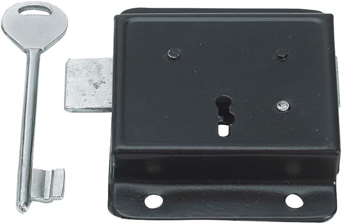 75mm 3" Press Lock Black - Face Fixing Door Gate Shed Lock with 1 Key