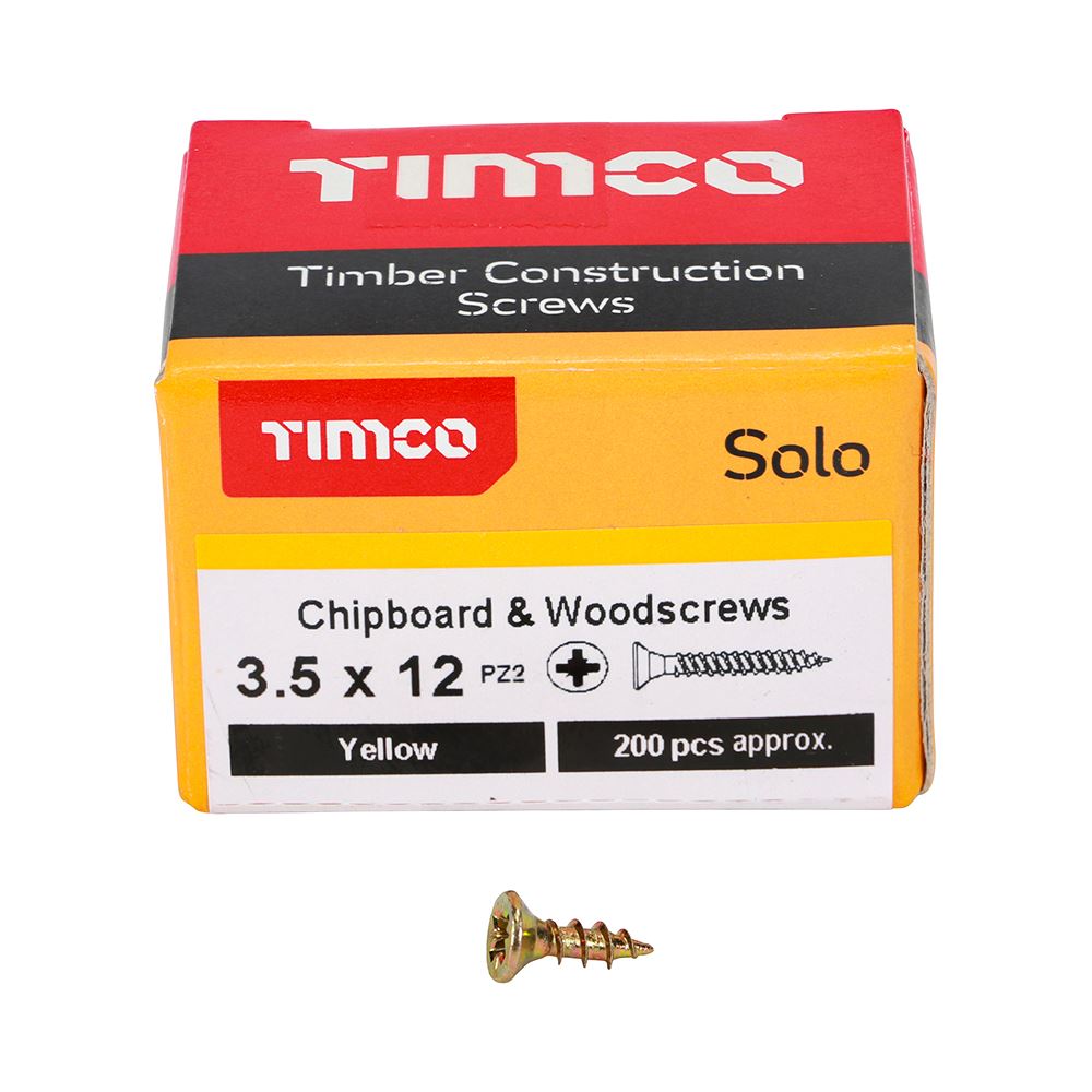 TIMCO Solo Woodscrew PZ2 CSK ZYP 3.5 x 12 Gold Pack 200
