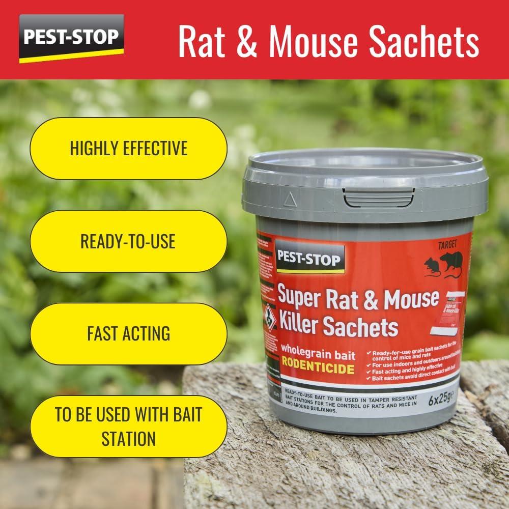 Pest Stop Super Rat & Mouse Killer Sachets - difenacoum (6 x 25g) (Pack of 6)
