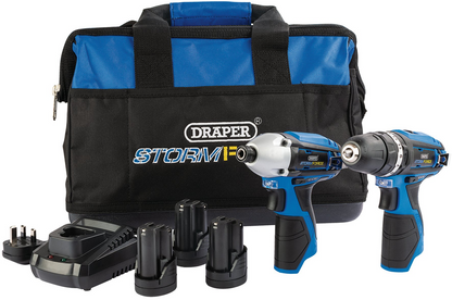 Draper 10.8V DR/DR.TW/PACK+3BATTS&BAG 52046 Draper Storm ForceÂ® 10.8V Power Interchange Drill and Driver Twin Kit (+3 x 1.5Ah Batteries, Charger and Bag)