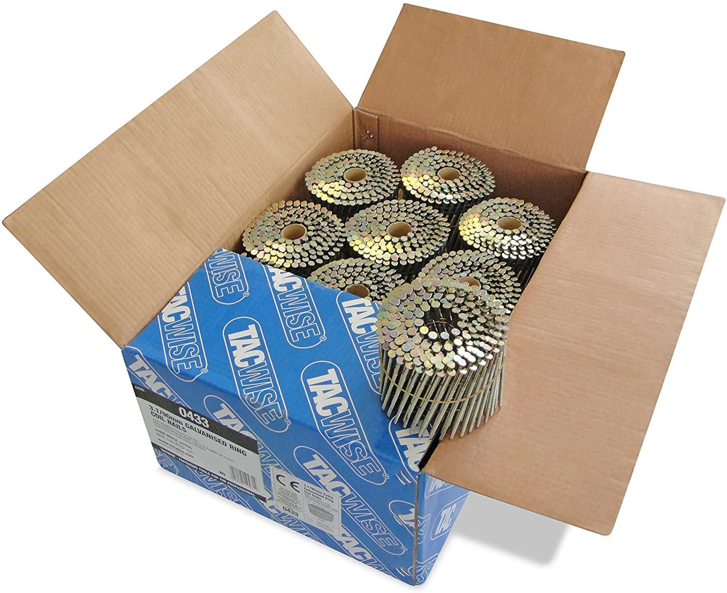 Tacwise 0433 Type 3.1 90 mm Coil Nails Galvanised Flat Top 16° Pack of 4000 for Nail Staple Guns Trade Fixing