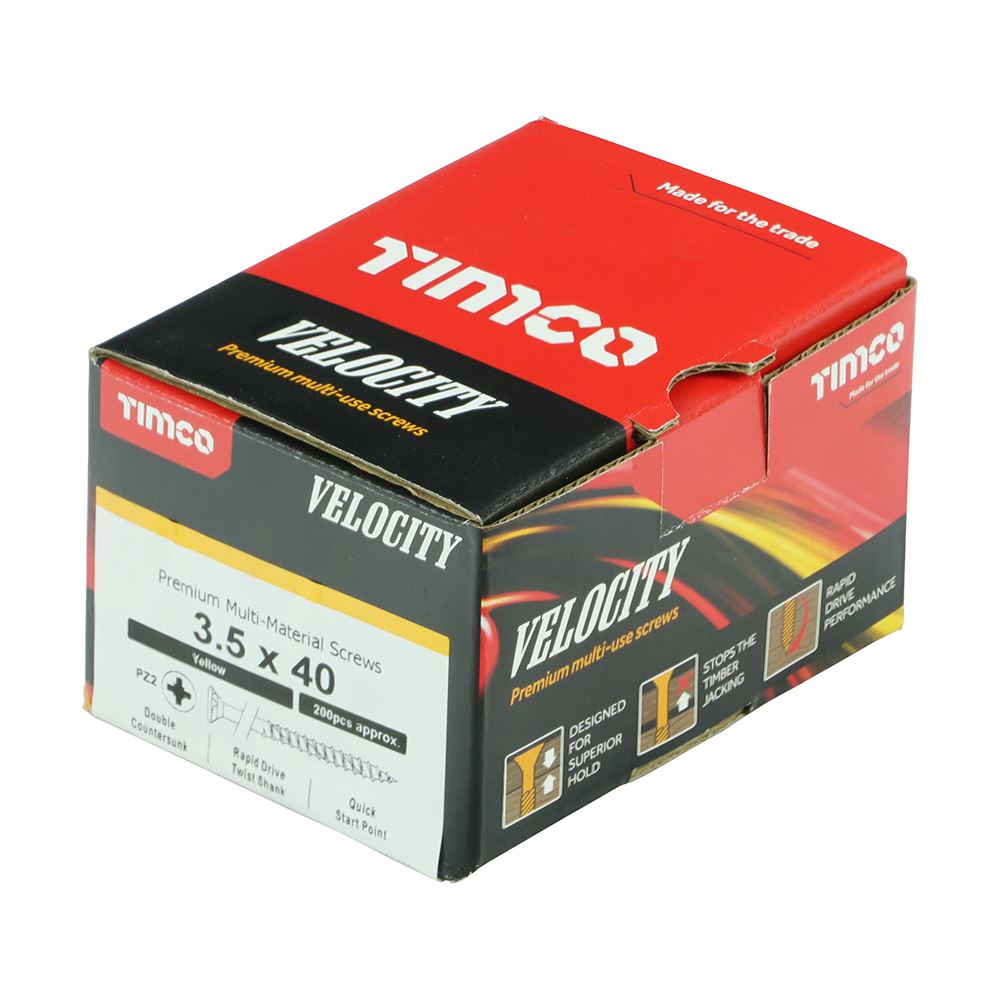 TIMCO Velocity Screw PZ2 CSK ZYP 3.5 x 40 Gold Pack 200