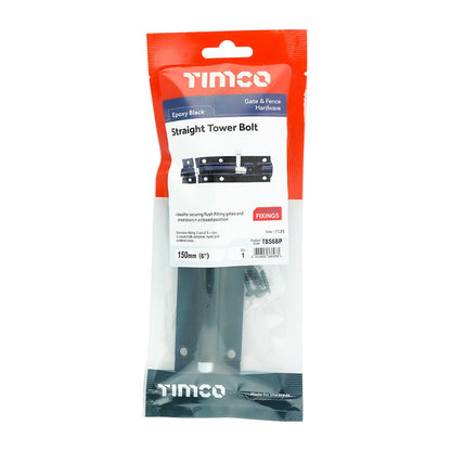 TIMCO Straight Tower Bolt Black 6" Black Pack 1