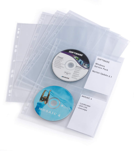 Durable CD/DVD Pockets | 2 Sided Wallet Index for 4 Disks | 10 Pack | A4 Clear