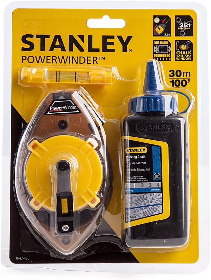 Stanley 30m Power Winder Chalk Line Reel Set With Chalk & Level
