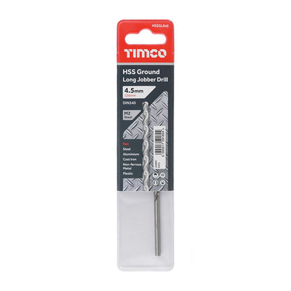 TIMCO HSS-G Long Series Drill Bit M2 4.5mm Pack 1