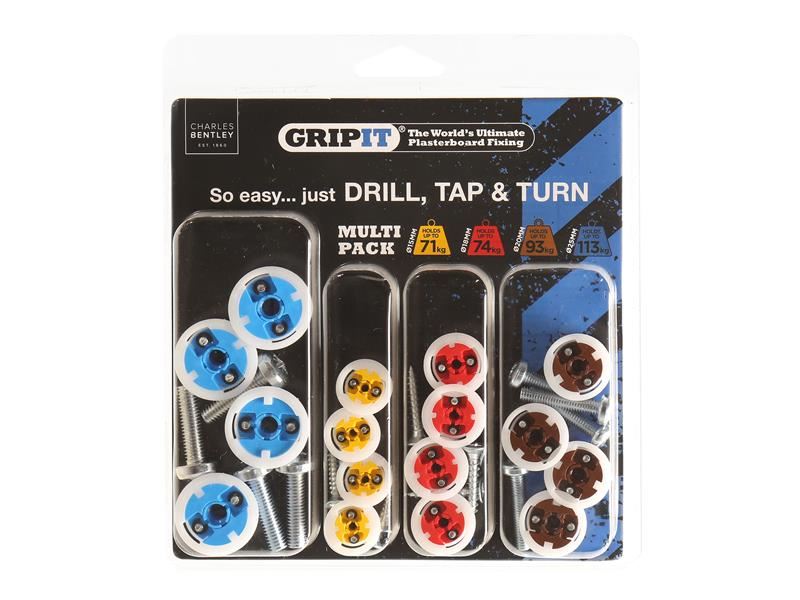 Gripit GPMULTIPK Plasterboard Fixings Multi Pack,16 Piece, Clam Pack