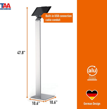 Durable Aluminium Tablet Holder iPad Floor Stand 7-13in Lockable Silver | Durable Tablet Stand for Office, Warehouse and Workplace Use