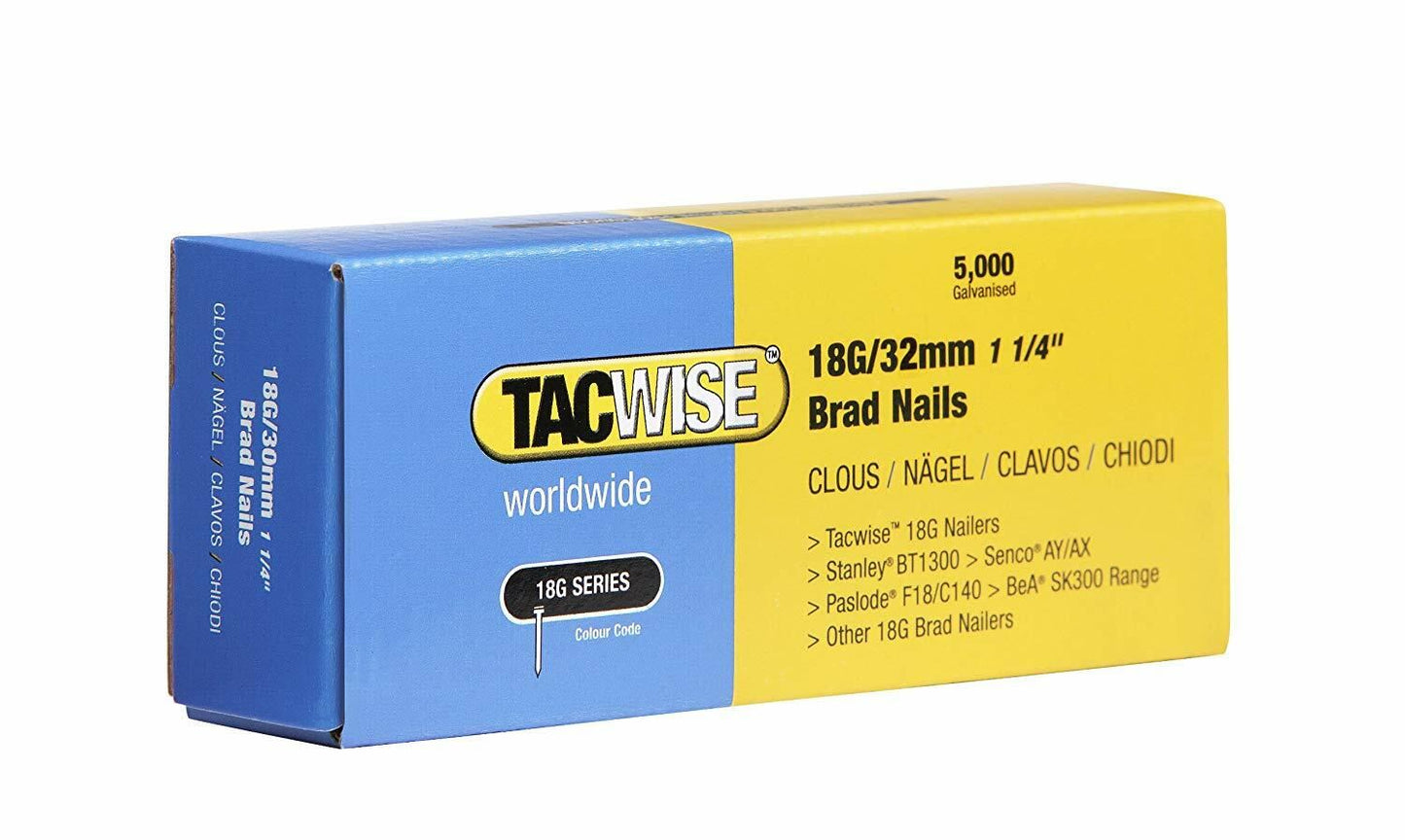 Tacwise 0398 Type 18 18G 32 mm Brad Nails Galvanised Pack of 5000 for Nail Staple Guns Trade Fixing