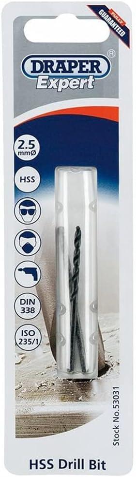 Draper 2.5MM HSS TWIST DRILL PCKD 53031 Metric HSS Twist Drills for Metric Tapping