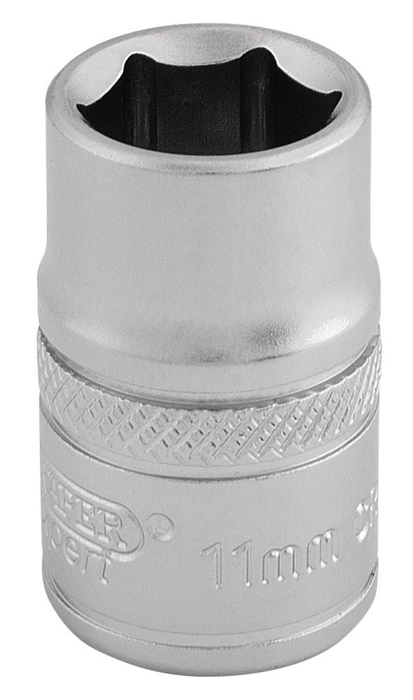 Draper 11MM 6PT SOCKET 3/8 DR-PCKD 16536 3/8" Sq. Dr. Metric Sockets (Micro Satin Chrome)