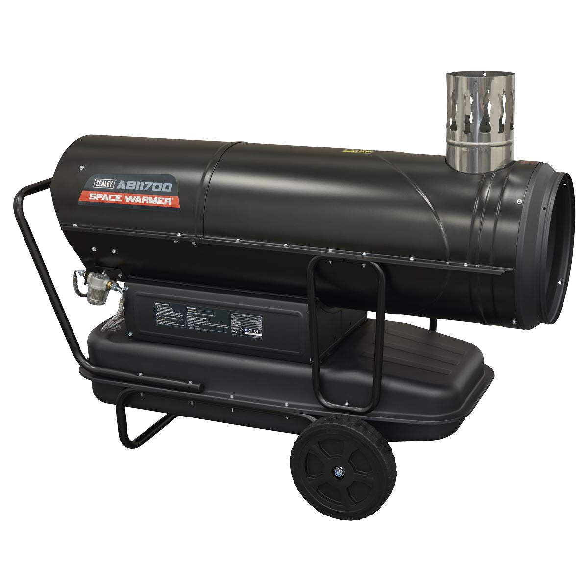 Sealey ABI1700 Space Warmer Indirect Kerosene/Diesel Heater with Wheels 170,000Btu/hr | 170,607Btu/hr(50kW), 230v~50Hz, Thermostat, Wheels