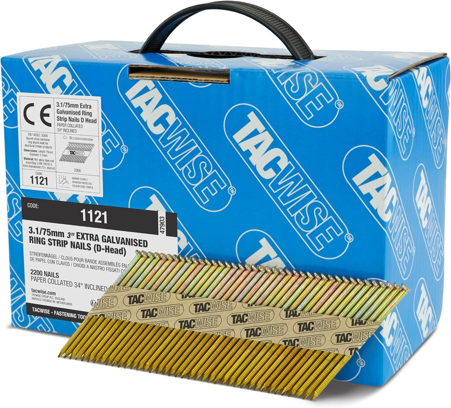 Tacwise 1121 75 mm Framing Nails Extra Galvanised D Head Pack of 2200 for Nail Staple Guns Trade Fixing