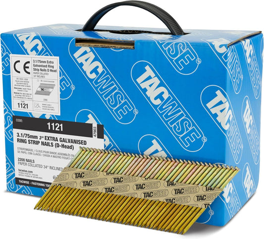 Tacwise 1121 75 mm Framing Nails Extra Galvanised D Head Pack of 2200 for Nail Staple Guns Trade Fixing