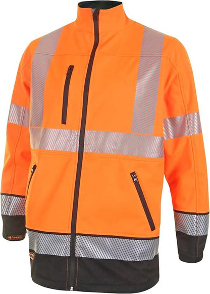 Beeswift Deltic Hi Vis Softshell Jacket Colour Size Options Windproof Breathable Fleece Backed Workwear with Reflective Tape and Zipped Pockets