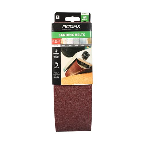 TIMCO Sanding Belts P40 75 x 533mm Red Pack 5