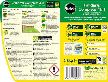 Miracle-Gro 121187 80 m2 EverGreen Complete 4-in-1 Spreader, Lawn Food, Weed & Moss Control
