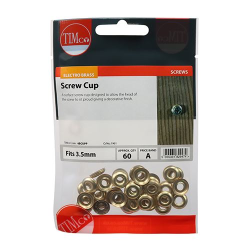 TIMCO Surface Screw Cup - E/Brass To fit 6 Gauge Screws Pack 60