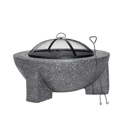 Dellonda DG191 Round MgO Fire Pit with BBQ Grill & Safety Mesh Screen 75cm - Dark Grey | Magnesium Oxide | The fire pit is made from MgO (Magnesium