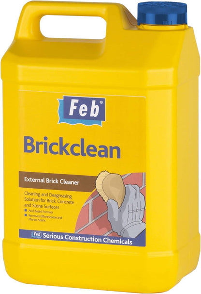 Feb Brickclean External Brick Cleaner | Cleaning and Deagreasing Solution for Brick, Concrete and Stone Surfaces - 5 Litre Feb Brickclean External Brick Cleaner | Cleaning and Deagreasing Solution for Brick, Concrete and Stone Surfaces - 5 Litre