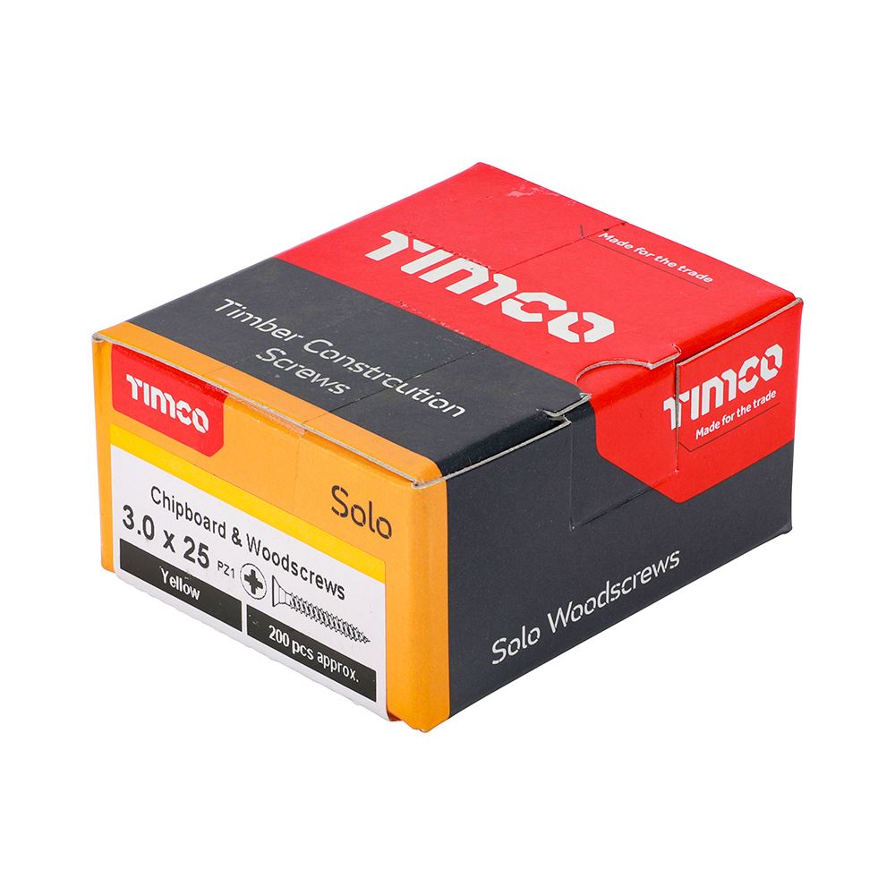 TIMCO Solo Woodscrew PZ1 CSK ZYP 3.0 x 25 Gold Pack 200