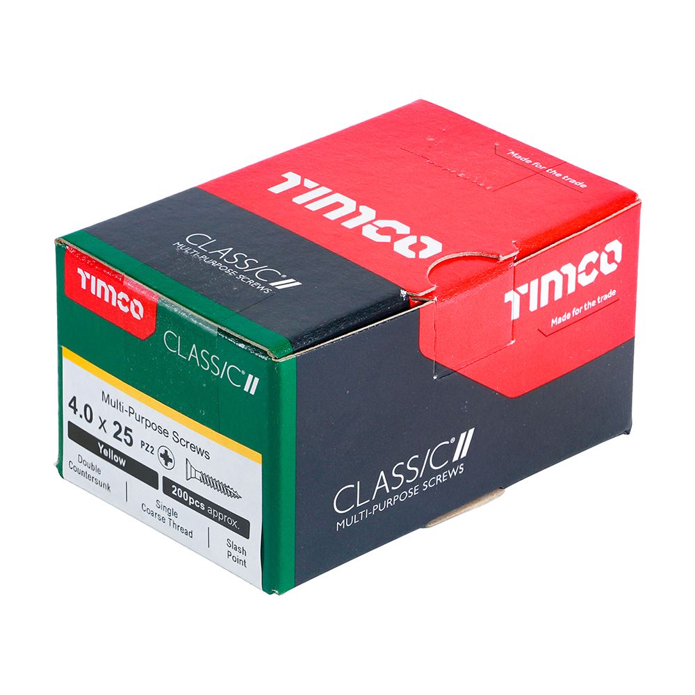 TIMCO Classic Screw PZ2 CSK ZYP 4.0 x 25 Gold Pack 200