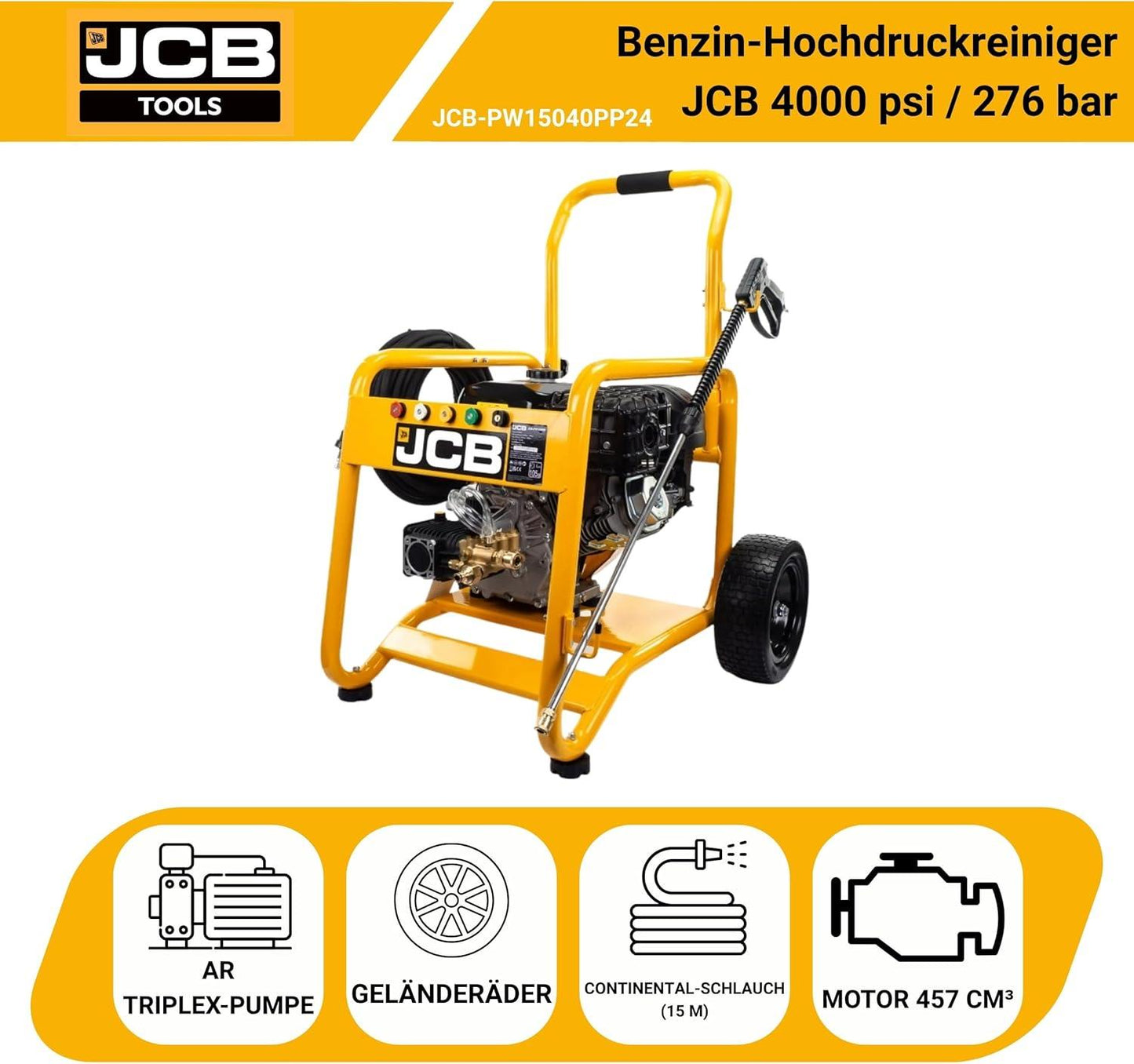 JCB Petrol Pressure Washer 4000 PSI 276 Bar 15HP Triplex AR Pump