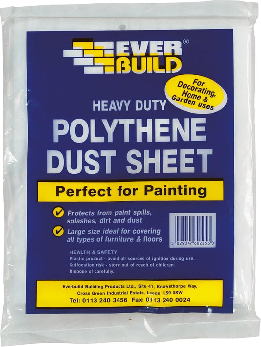 Everbuild Polythene Dust Sheet Heavy Duty Waterproof Clear 12ft x 9ft 3.6 x 2.7m