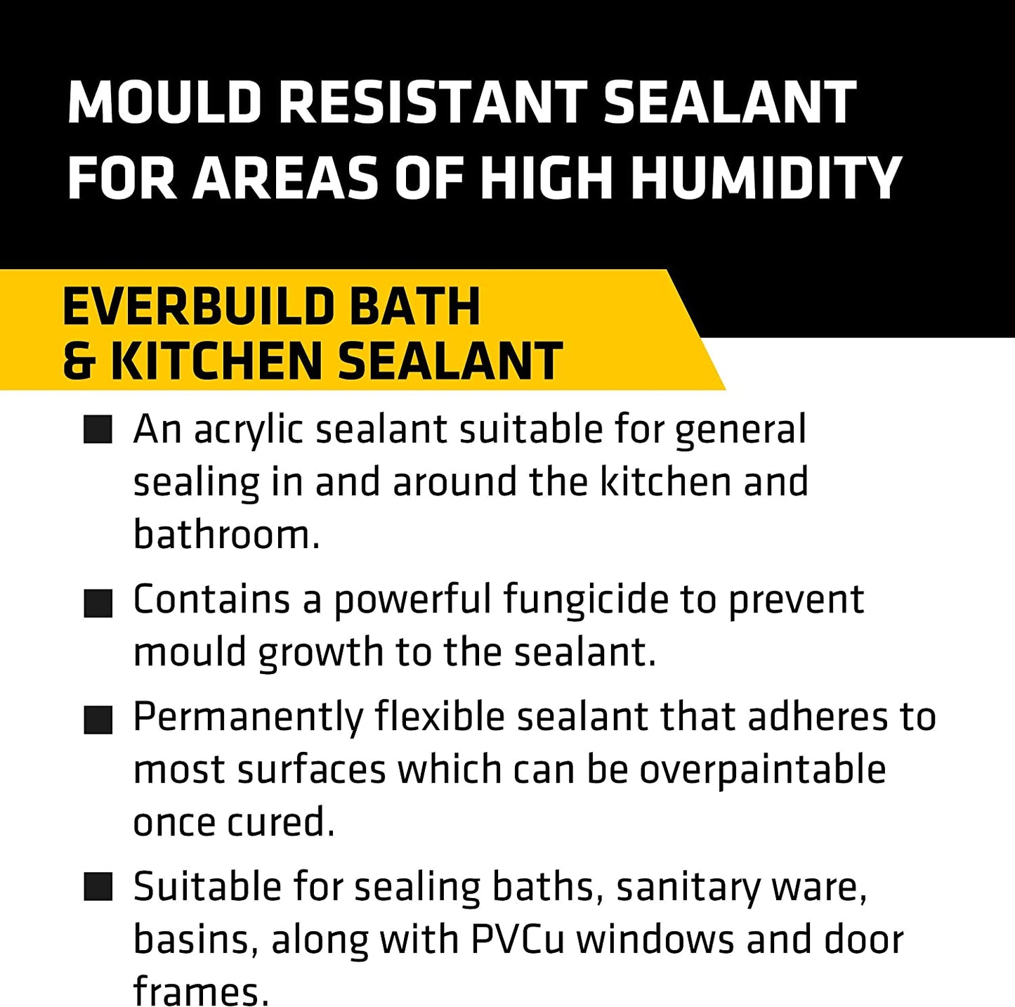 Everbuild White Bath & Kitchen Sealant WaterProof Mould Resistant 290ml