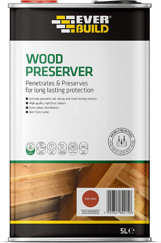 EVERBUILD 5 Litre Red Cedar Wood Preserver Treatment Solvent Free Stain Fence